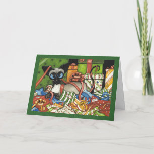 Tarjeta Festiva Cinta de Navidades siameses de gato por Bihrle