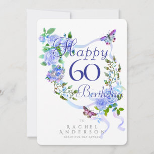 Tarjeta Festiva Cinta de Rosa Azul Cumpleaños 60