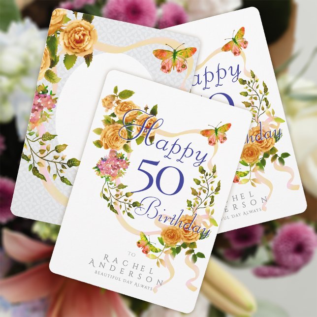 Tarjeta Festiva Cinta de Rosa Dorada Cumpleaños (Chic Romantic Gold Rose Ribbon Happy Birthday Card.)