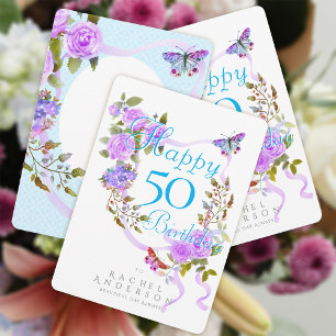 Tarjeta Festiva Cinta de Rosa Púrpura Cumpleaños