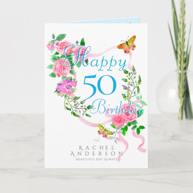 Tarjeta Festiva Cinta de rosa rosa cumpleaños (Anverso)