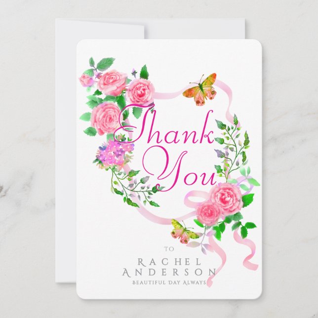 Tarjeta Festiva Cinta de Rosa Rosa Gracias (Anverso)