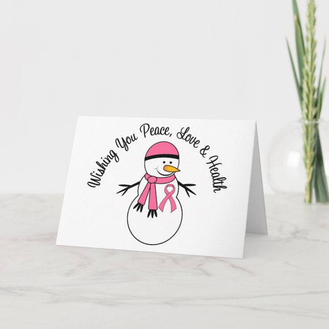 Tarjeta Festiva Cinta del cáncer de pecho del muñeco de nieve del (Anverso)