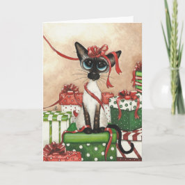 Tarjeta Festiva Cinta roja siamesa