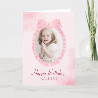 Tarjeta Festiva Cinta rosa dulce con arco giratoria foto Feliz cum