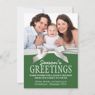 Tarjeta Festiva Cinta satinada blanca y verde con foto de Navidade