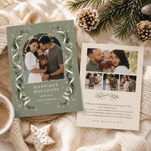 Tarjeta Festiva Cinta Vintage de la Familia Botánica Verde Salvia