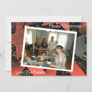 Tarjeta Festiva Cintas rojas y estrellas madereras Navidades del p