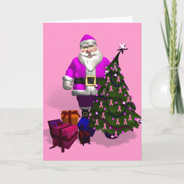 Tarjeta Festiva Cintas rosadas de Santa Claus (Anverso)