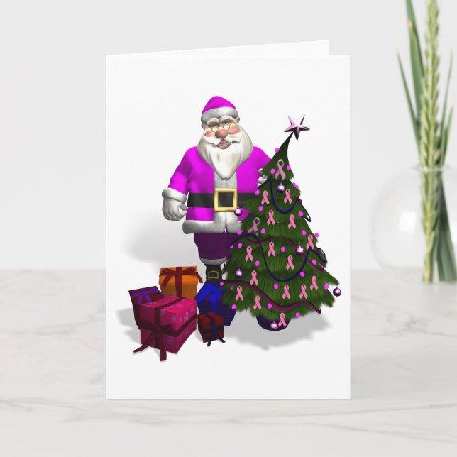 Tarjeta Festiva Cintas rosadas de Santa Claus (Anverso)