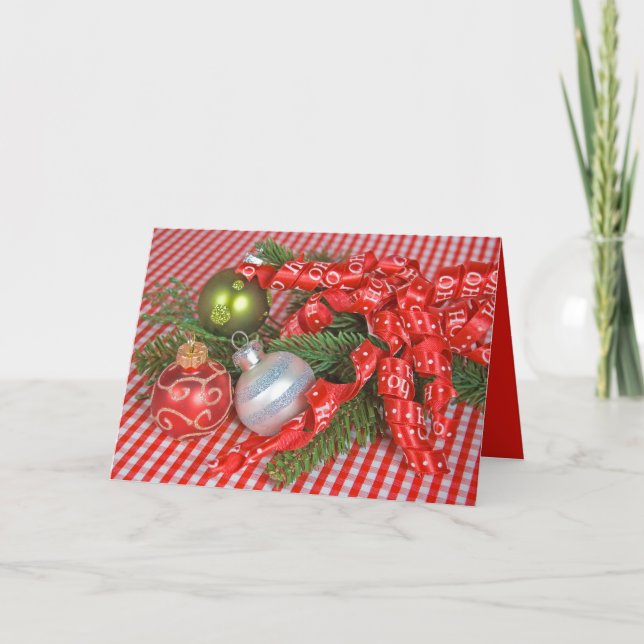 Tarjeta Festiva cintas y adornos de navidades (Anverso)