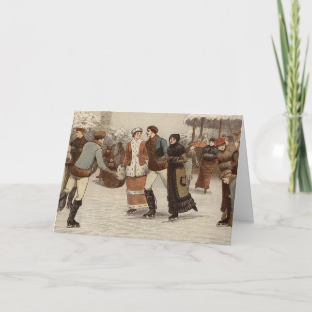 Tarjeta Festiva Circa 1899: Patinadores de hielo disfrutando de Na (Anverso)