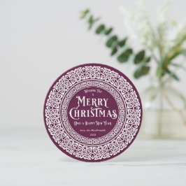 Tarjeta Festiva Circular Vintage Ciruela + Blanco Hielo Celta