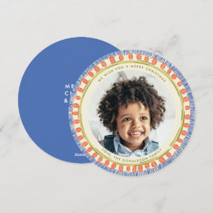 Tarjeta Festiva Círculo de Foto con Flecos de Acuarela Azul, Rojo 