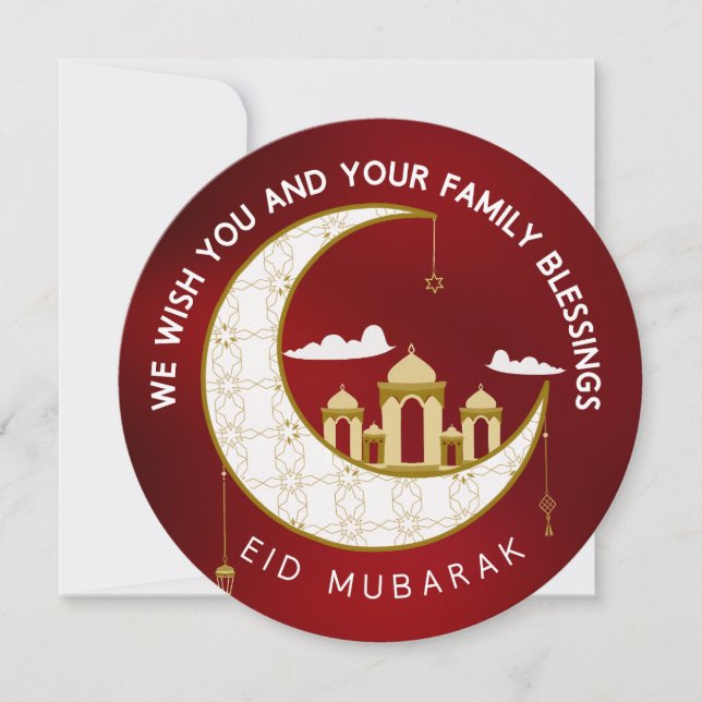 Tarjeta Festiva Círculo de saludo de Red Eid Al-Fitr Mubarak (Anverso)