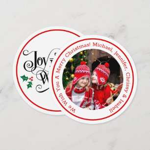 Tarjeta Festiva Círculo Rojo Foto Agregar Mensaje y Nombres Navida