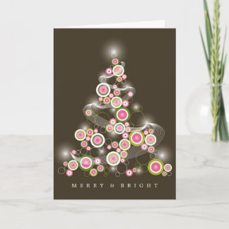 Tarjeta Festiva Círculos De Hocico Rosado Brillando Árbol De Navid