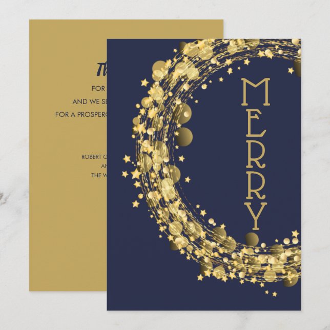 Tarjeta Festiva Círculos y estrellas en azul marino (Anverso / Reverso)