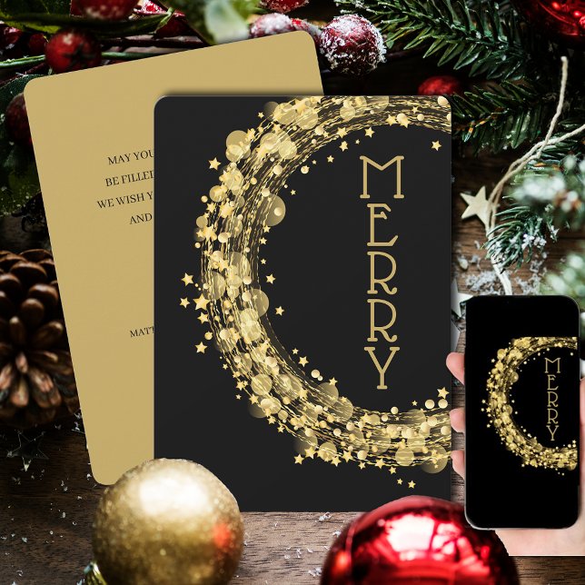 Tarjeta Festiva Círculos y estrellas sobre Navidades negros sin fo (Subido por el creador)