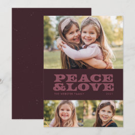 Tarjeta Festiva Ciruela retro de paz y amor tres fotos