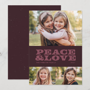 Tarjeta Festiva Ciruela retro de paz y amor tres fotos