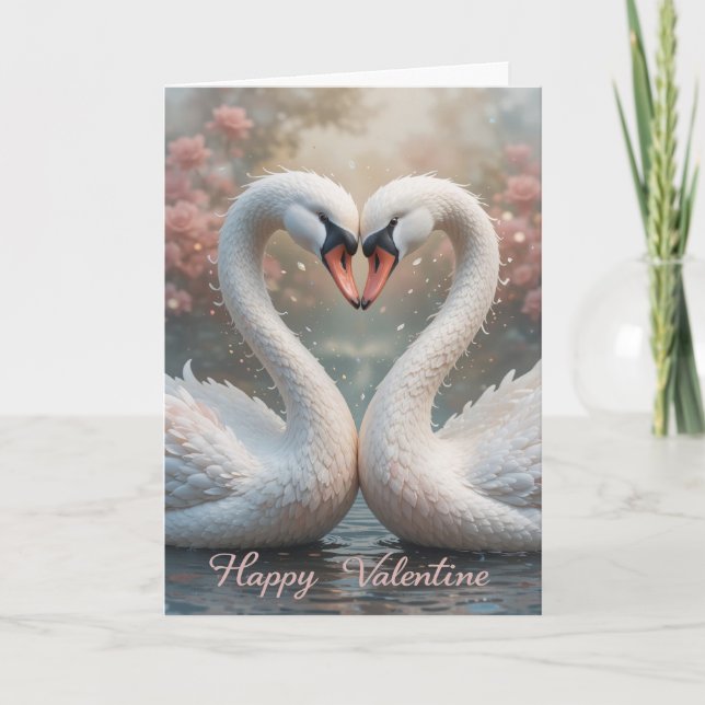 Tarjeta Festiva Cisne Amor San Valentín Ave Romántica y Elegante (Anverso)