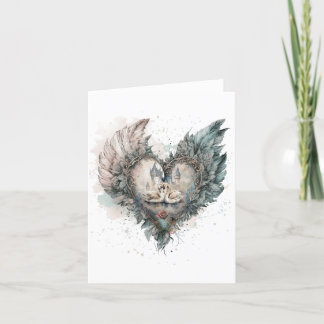 Tarjeta Festiva Cisnes de cuento de hadas en el corazón de la plum