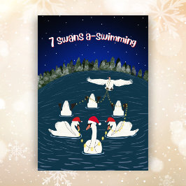 Tarjeta Festiva Cisnes divertidas nadando 12 días de Navidades sin