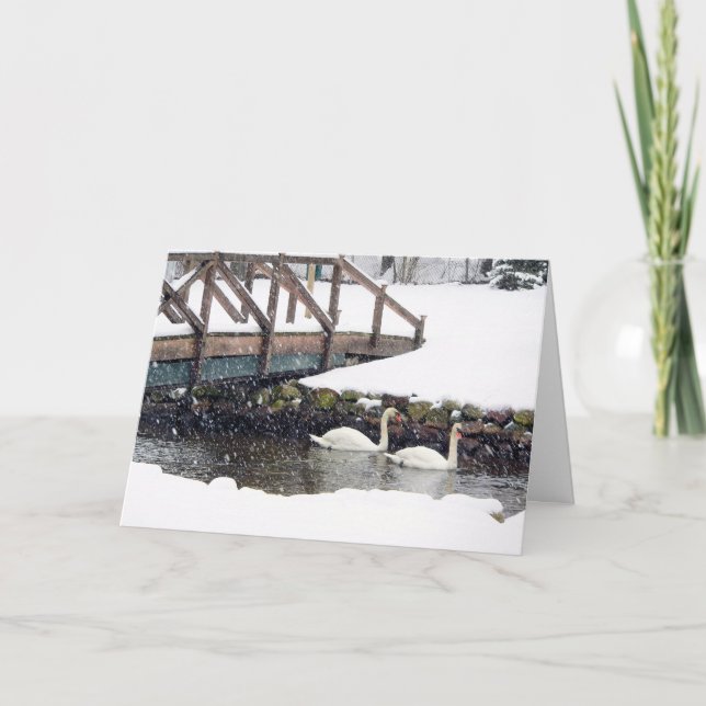 Tarjeta Festiva Cisnes en invierno (Anverso)