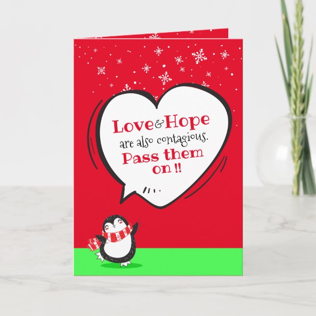 Tarjeta Festiva Cita de amor y esperanza pingüino en RED (Anverso)