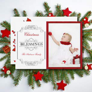 Tarjeta Festiva Cita de bendición para Navidades de marco rojo de 