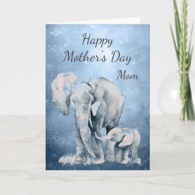 Tarjeta Festiva Cita de madre amorosa Elefante y niño Día de la Ma (Anverso)