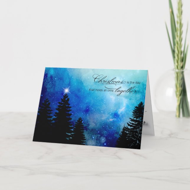 Tarjeta Festiva Cita de navidades con Starry Night Sky & Woods (Anverso)
