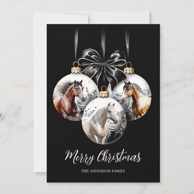 Tarjeta Festiva Cita de Navidades negros y dorados de caballos (Anverso)
