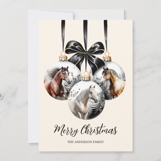 Tarjeta Festiva Cita de Navidades negros y dorados de caballos (Anverso)