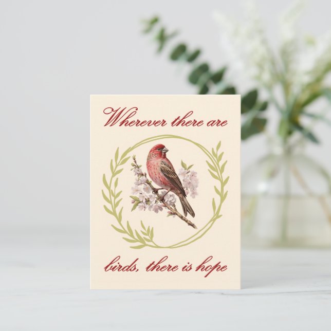 Tarjeta Festiva Cita Inspiradora de pájaros, flor de pájaro (Anverso de pie)
