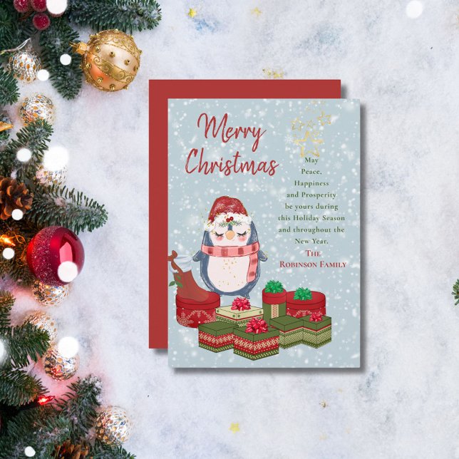Tarjeta Festiva Cita navideña lindo bebé pingüino Sombrero (Subido por el creador)