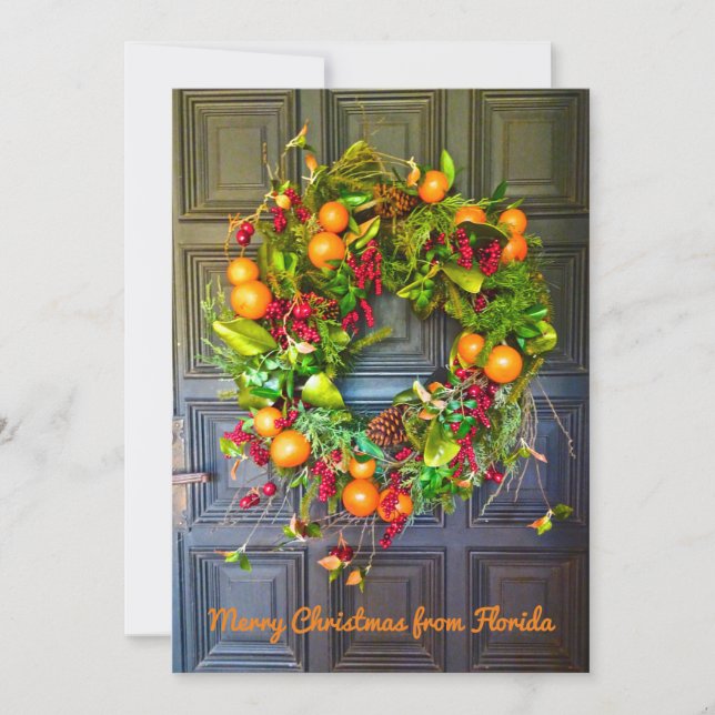 Tarjeta Festiva Citrus Holiday Wreath Bok Gardens Florida (Anverso)