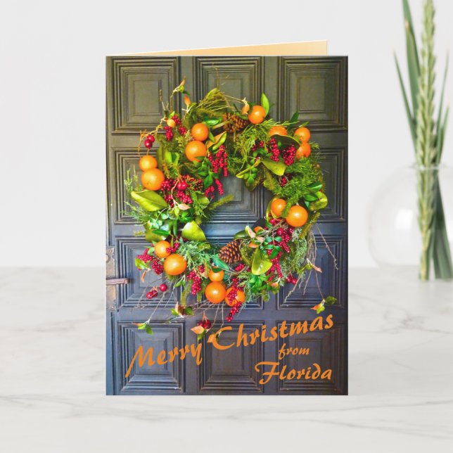 Tarjeta Festiva Citrus Holiday Wreath Bok Gardens Florida (Anverso)
