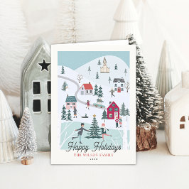 Tarjeta Festiva Ciudad/aldea de Navidades de invierno festivos
