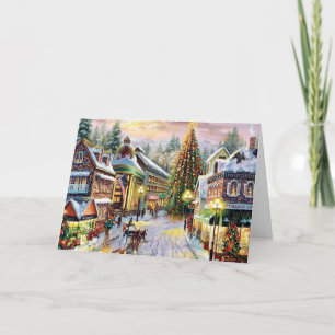 Tarjeta Festiva Ciudad navideña vintage