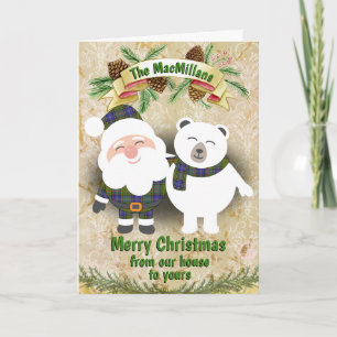 Tarjeta Festiva Clan MacMillan Caza Navidades de Tartan Plaid