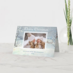 Tarjeta Festiva Clásica foto de nieve navideña en invierno