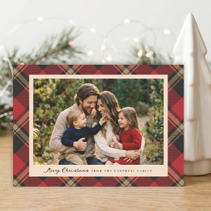Tarjeta Festiva Clásica Foto Navideña Moderna en Cuadro Escocés Ro