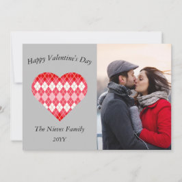 Tarjeta Festiva Clásico Argyle rojo y rosa de San Valentín (gris)