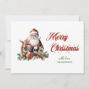 Tarjeta Festiva Clásico e intemporal Santa Claus con renos holly