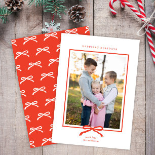 Tarjeta Festiva Clásico Elegante Moderno Rojo Bow One Photo