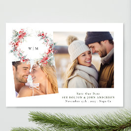 Tarjeta Festiva Clásico Elegante Monograma Foliage Wreath dos foto