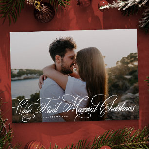 Tarjeta Festiva Clásico Elegante Nuestra Primera Foto De Navidades