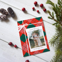 Clásico Foto Familiar de Cuadros Rojos y Verdes